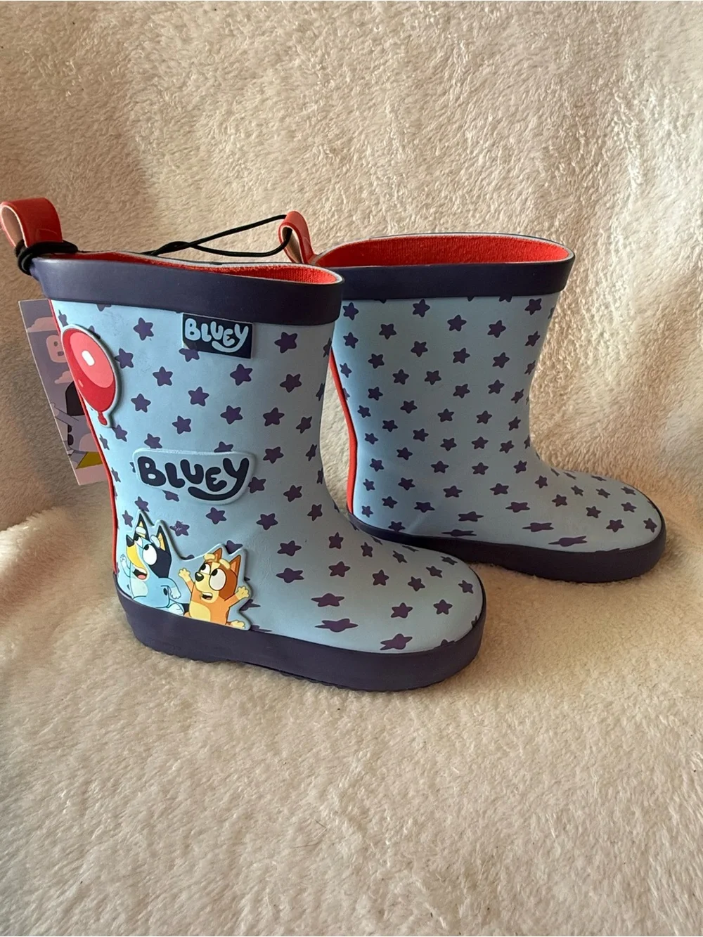 Bluey Light Blue Kids Rain Boots with Purple Stars Girls 5-6 New